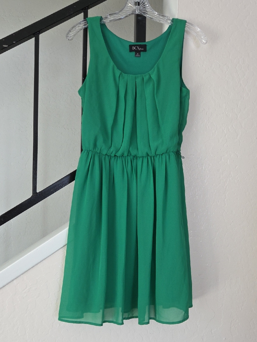 BCX Emerald Green Sleeveless Pleated Waist Dress